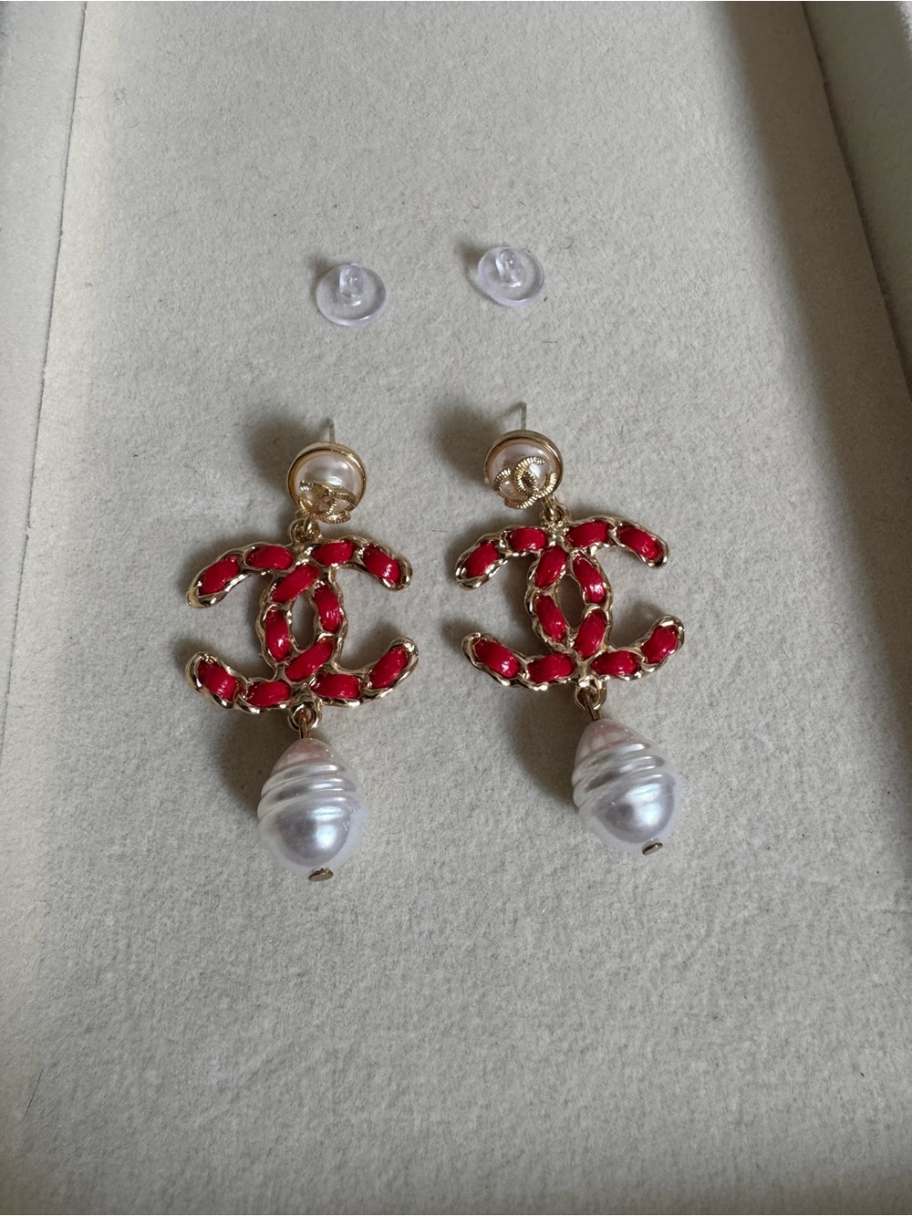Red & gold with pearl detail earrings